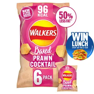 Walkers Baked Prawn Cocktail Multipack Crisps Snacks 6x22g