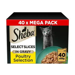 Sheba Select Slices Poultry Selection in Gravy Mega Pack Adult Cat Food Pouch 40 x 85g