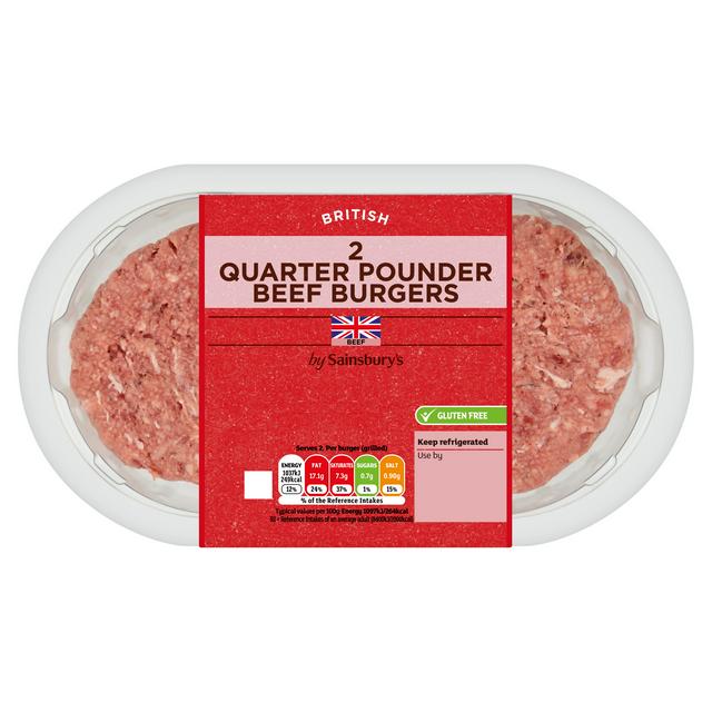 Sainsburys 2 Quarter Pounder Beef Burgers 227g