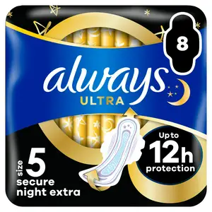 Always Ultra Sanitary Towels Secure Night Extra Wings Pads Size 5 x8