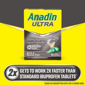Anadin Ultra Ibuprofen Pain Relief Liquid Capsules x16 - gallery image 2