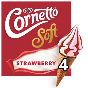 Cornetto 4 x 140ml Soft Strawberry & Vanilla Ice Cream Cones - gallery image 2