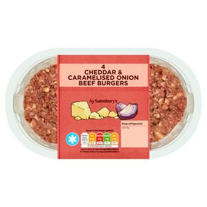 Sainsbury's Quarter Pounder Beef Burgers with Cheddar & Caramelised Onion x4 454g