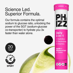 Phizz Daily 3-in-1 Hydration, Electrolytes & Vitamins Effervescent Tablets Apple + Blackcurrant x20 Tablets - gallery image 3