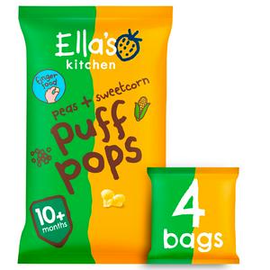 Ella's Kitchen Organic Peas & Sweetcorn Puff Pops Multipack Baby Snack 10+ Months 4x9g