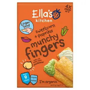 Ella's Kitchen Organic Sweetcorn & Paprika Munchy Fingers Multipack Baby Snack 9+ Months 4x12g