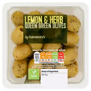 Sainsbury's Lemon & Herb Queen Green Olives 280g