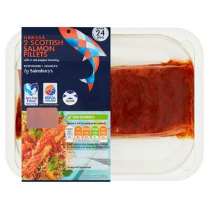 Sainsbury's Infused Scottish Salmon Fillets with Harissa & Red Pepper Dressing x2 265g