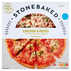 Sainsbury S Stonebaked Chicken Pesto Thin Crispy Pizza 1g Sainsbury S