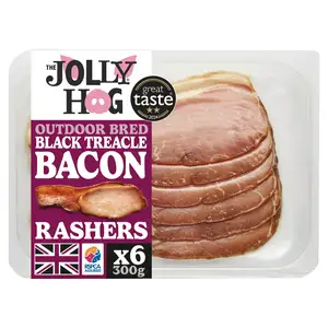 The Jolly Hog Black Treacle Bacon British Smoked Back Rashers x6 200g