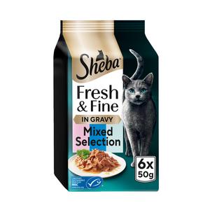 Sheba Fresh & Fine Salmon & Tuna in Gravy Wet Cat Food Pouches 6 x 50g - gallery image 3