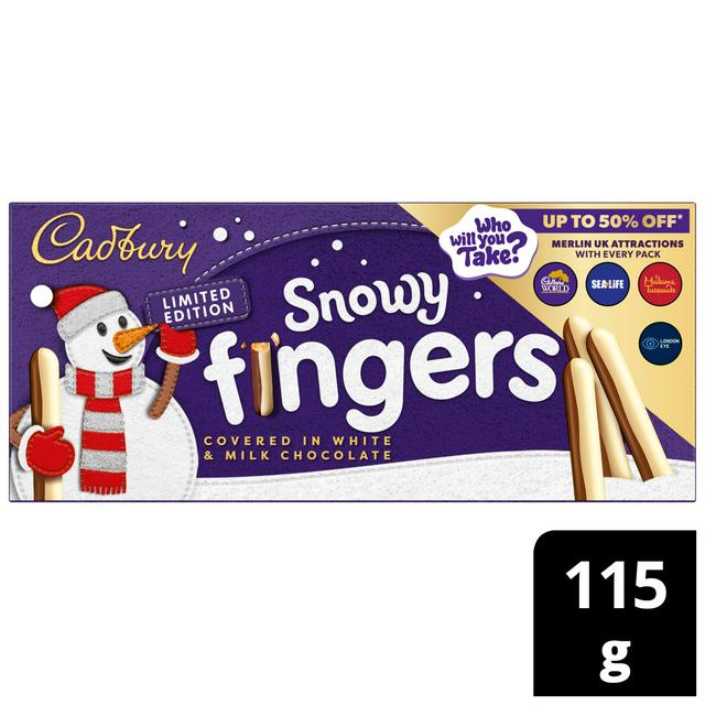 Cadbury Snowy Fingers 115g Milk & White Chocolate Coated Biscuits Tray, Limited Edition - gallery image 1
