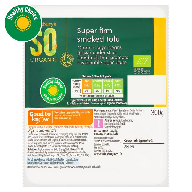 Sainsburys SO Organic Super Firm Smoked Vegan Tofu 300g
