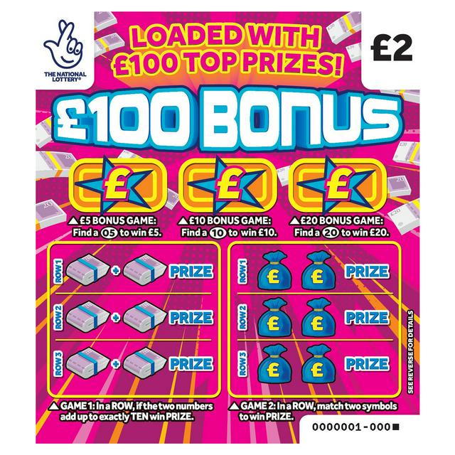 National Lottery 2 100 100 Bonus Scratchcard Game Sainsbury S