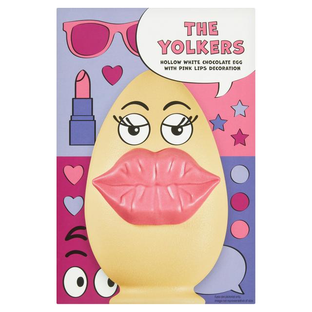 Sainsbury's The Yolkers Hollow White Chocolate Egg with Pink Lips Decoration 145g - gallery image 1