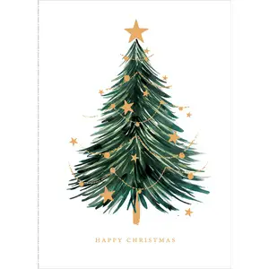 Gibson Happy Christmas Tree with Gold Stars Decorations Design Open Greeting Card