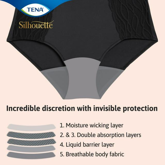 Tena Silhouette Washable Absorbent Underwear Classic Black L