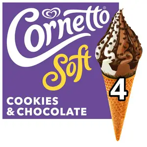 Cornetto Soft Cookie & Chocolate Ice Cream Cones 4x140ml