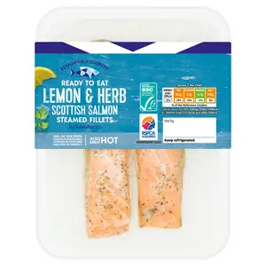 Sainsbury’s Lemon & Herb Steamed ASC Scottish Salmon Portions x2 180g (Ready to eat)