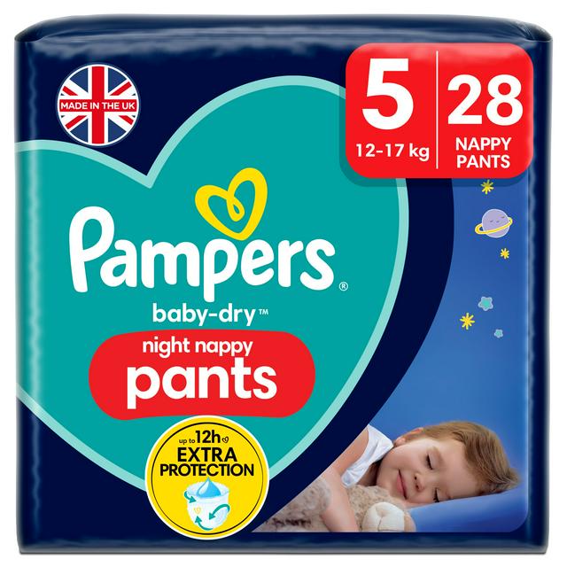 Pampers Baby Dry Night Nappy Pants Essential Pack Nappies Size 5, 12kg-17kg  x28