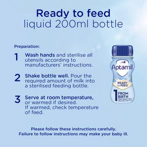 Aptamil 1 First Infant Baby Milk Formula Liquid From Birth Multipack Ready To Feed 6x200ml - gallery image 3