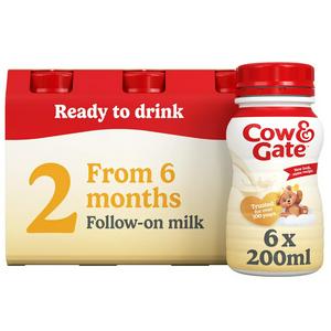 Cow & Gate 2 Follow On Baby Milk Formula Liquid 6-12 Months Multipack Ready To Feed 6x200ml - video