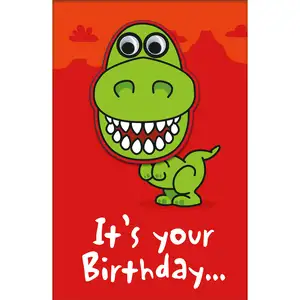 Carlton Kids Birthday Card with Fun T-Rex Dinosaur Greeting Card