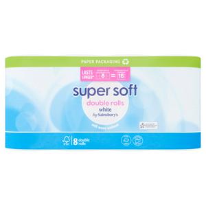 Sainsbury's Super Soft White Toilet Tissue Double Rolls 8 equals 16 Rolls