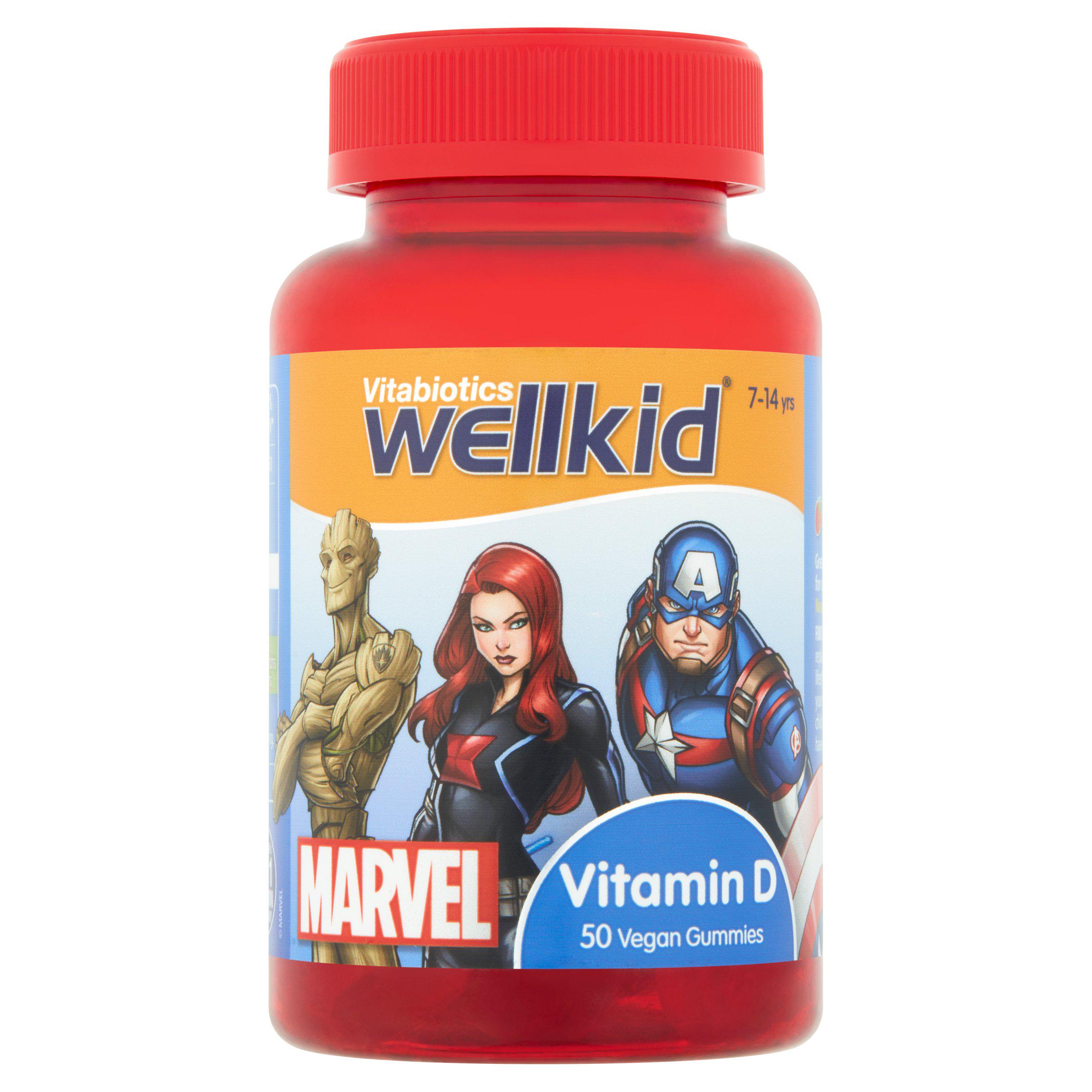 Wellkid Marvel Vitamin D Strawberry Gummies Kids 7-14 Years 50 Count
