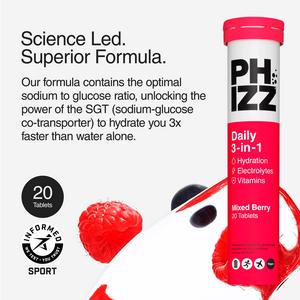 Phizz Daily 3-in-1 Hydration, Electrolytes & Vitamins Effervescent Tablets Mixed Berry x20 Tablets - gallery image 3