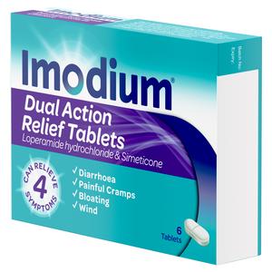 Imodium Dual Action 6 x Bloating Wind Relief Diarrhoea Cramps Tablets - gallery image 2