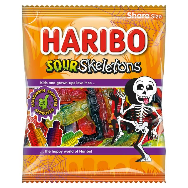 Haribo Sour Skeletons Fruit Flavour Sour Jelly Sweets Sharing Bag 160g - gallery image 1
