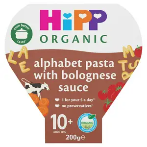 HiPP Organic Alphabet Pasta with Bolognese Sauce Toddler Tray Meal 10+ Months 200g