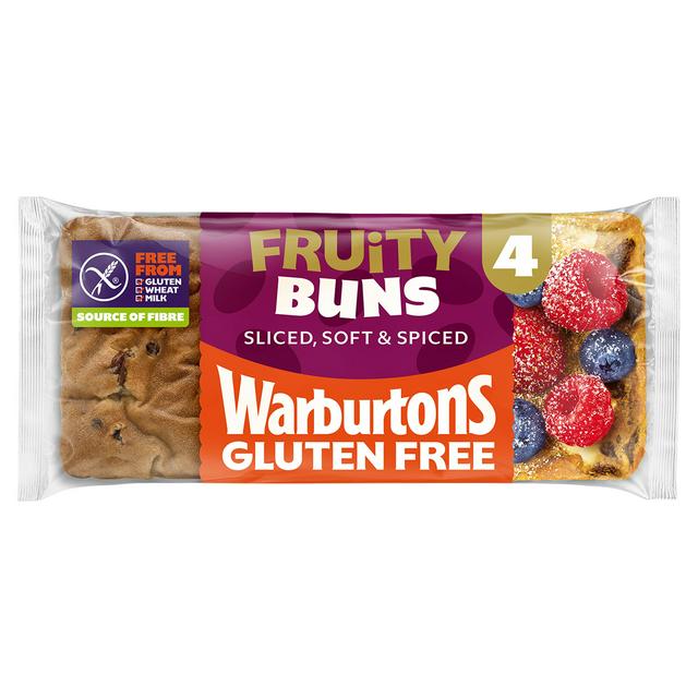 Warburtons Gluten Free Cinnamon & Raisin Sliced Fruity Buns x4 - gallery image 1