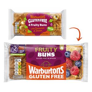 Warburtons Gluten Free Cinnamon & Raisin Sliced Fruity Buns x4 - gallery image 2