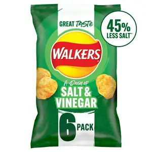 Walkers Less Salt a Dash of Salt & Vinegar Multipack Crisps 6x25g