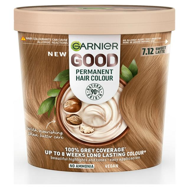 Garnier Good Permanent No Amonia & Shea Butter Formula 100% Grey Coverage 7.12 Sweet Latte Hair Dye - gallery image 1