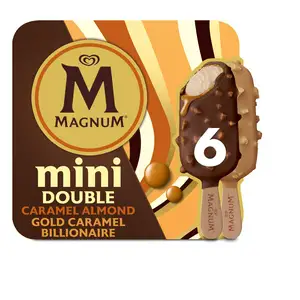 Magnum Mini Double Caramel Almond & Gold Caramel Billionaire Ice Cream Sticks 6x55ml