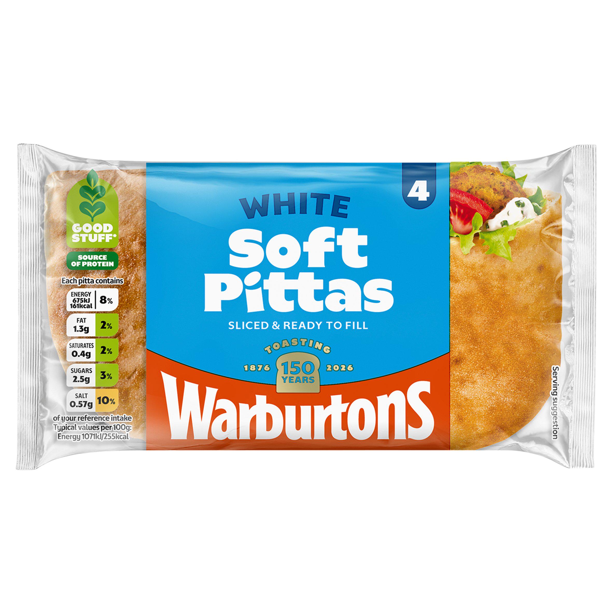 Warburtons White Soft Pittas with Extra Virgin Olive Oil x4