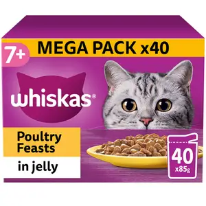 Whiskas 7+ Poultry Feasts in Jelly Senior Wet Cat Food Pouches 40 x 85g