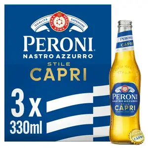 Peroni Nastro Azzurro Stile Capri Beer Lager Bottles 3x330ml