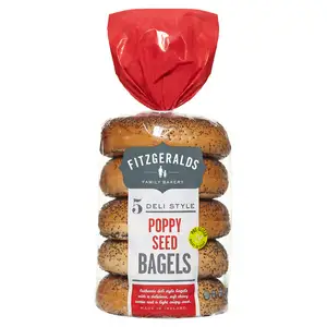 Fitzgeralds Family Bakery Deli Style Poppy Seed Bagels x5 425g