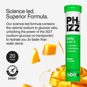 Phizz Daily 3-in-1 Hydration, Electrolytes & Vitamins Effervescent Tablets Mango x20 Tablets - gallery image 3