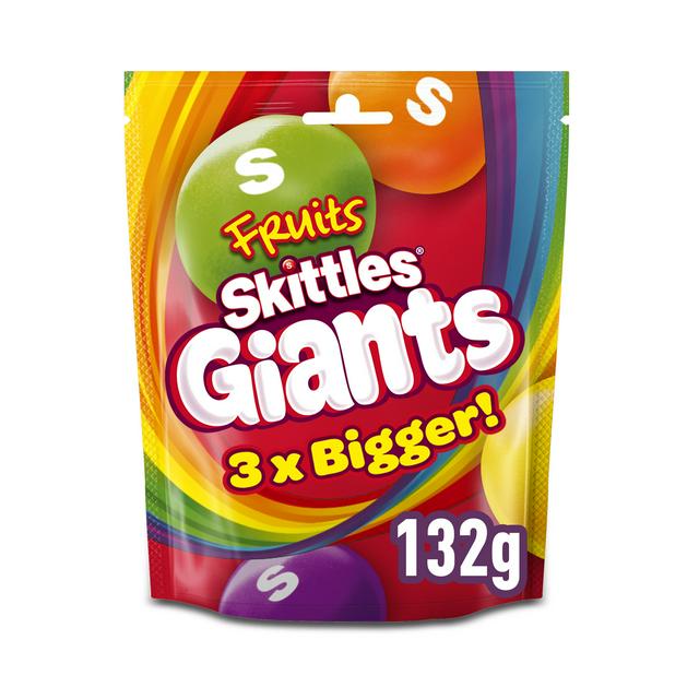 Skittles Giants Vegan Chewy Sweets Fruit Flavoured Pouch Bag 132g - gallery image 1