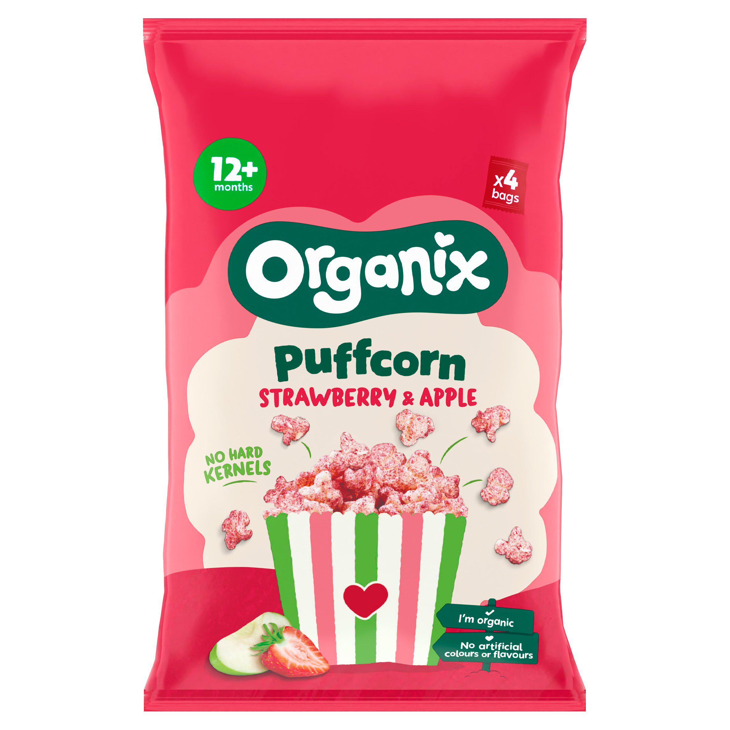 Organix Strawberry Apple Puffcorn Organic Baby Snacks 4x10g