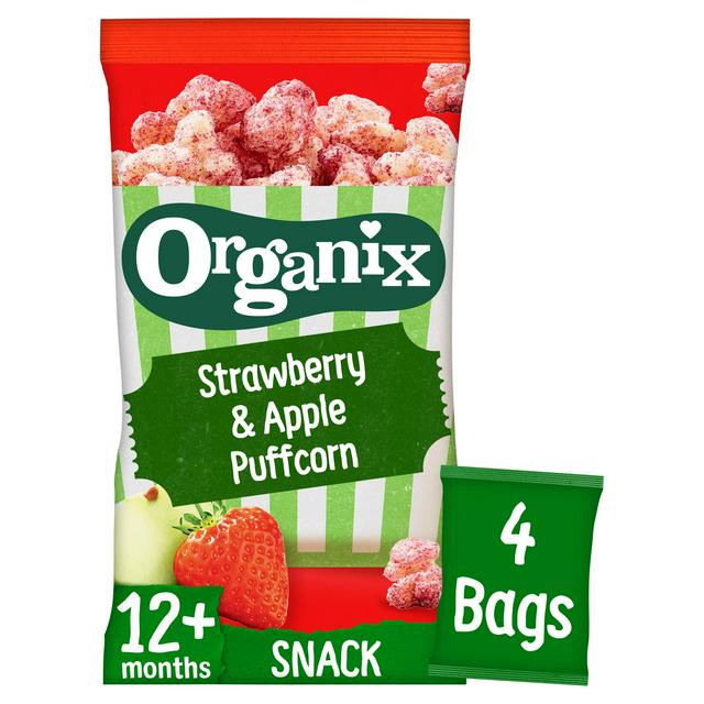 Organix 4 x 10g 12+ Months Strawberry & Apple Baby Popcorn Puffs Multipack Snacks - gallery image 1