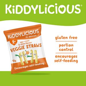 Kiddylicious Sour Cream & Chive Flavoured Veggie Straws Baby Snacks 4x12g - gallery image 2