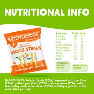 Kiddylicious Sour Cream & Chive Flavoured Veggie Straws Baby Snacks 4x12g - gallery image 3
