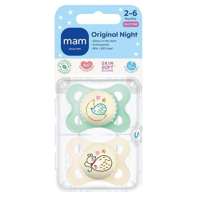 MAM Perfect Night Pacifier 6+ Months, Glow in the Dark Baby Soother with  Self Sterilising Travel Case