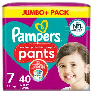 Pampers Premium Protection Nappy Pants Jumbo+ Pack Nappies Size 7, 17kg+ x40